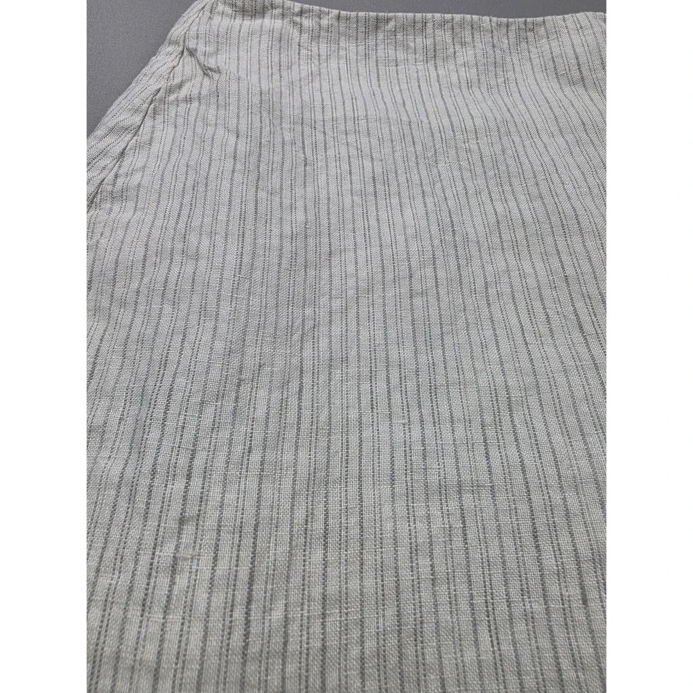Banana Republic Pinstripe Linen Skirt White Gray Front Split Size 12